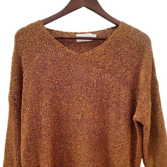 Dreamers Chunky Knit Fuzzy Sweater Size S Mustard Gold V-Neck Slouchy Womens - Picture 2 of 9